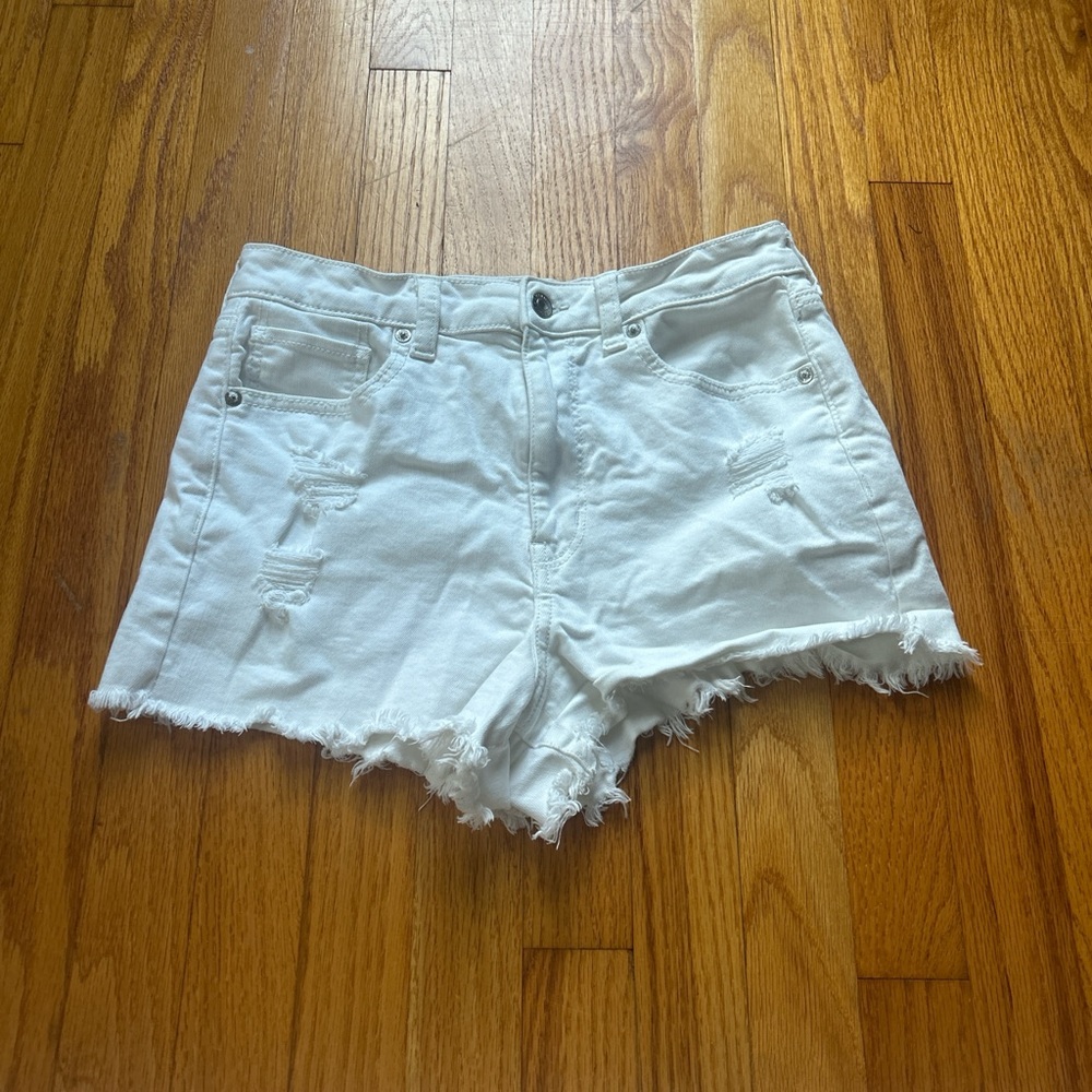 American Eagle Outfitters White Jean Shorts Distressed Frayed Hem